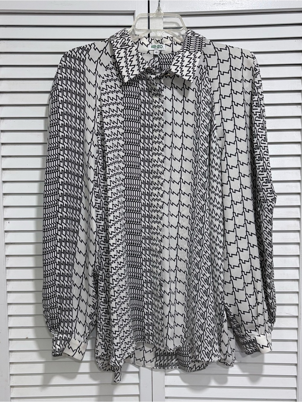 Kenzo Paris Vintage Black & White Abstract Long Sleeve Button Down Shirt 46